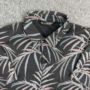 TravisMathew Polo Shirt Mens Medium Black Palm Print Golf Casual